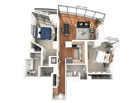 Floor plan for 2 beds, 2 baths, 1210 sqft